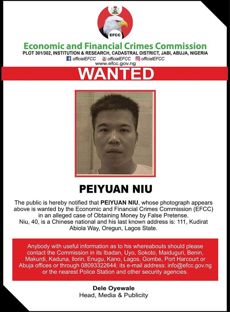 EFCC declares Chinese national wanted over alleged fraud 